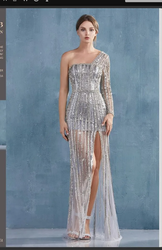 Andrea & Leo Couture A0993 Modern One Sleeve Fully Beaded Gown